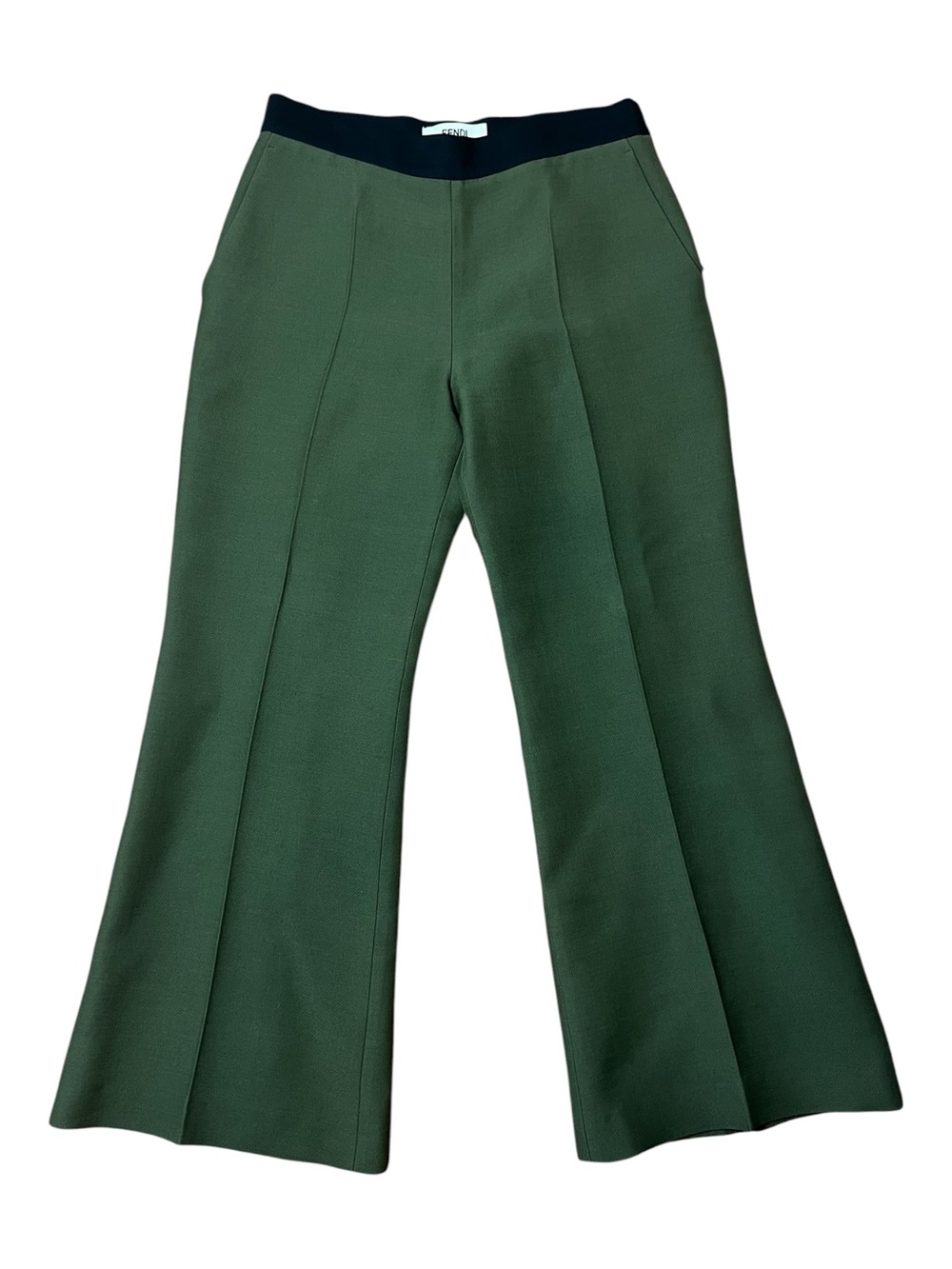 Fendi Green Wide-Leg Trousers with Black Waistband